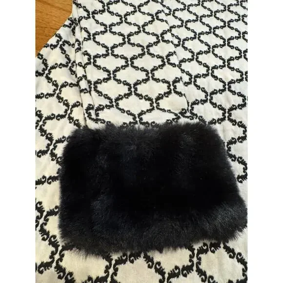 Tyler Boe Black Cream Fur Sleeves Dress Tunic Dress Stunning Mod 60s MIDI Size L - Picture 11 of 16